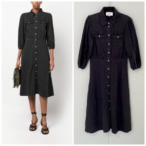ba&sh Black Midi Dress Robe Martha Blackstone 2 or US 6